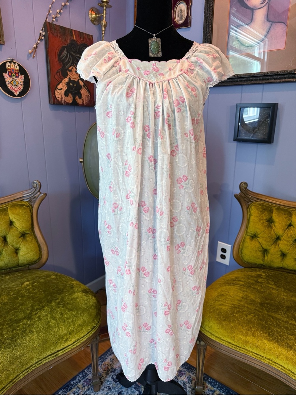 Vintage Damea Floral Cottagecore Grandmacore Coquette Nightgown Size L